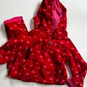 Carter’s One Piece Fleece Pajamas w Hood Red Pink Hearts Size 18 Months